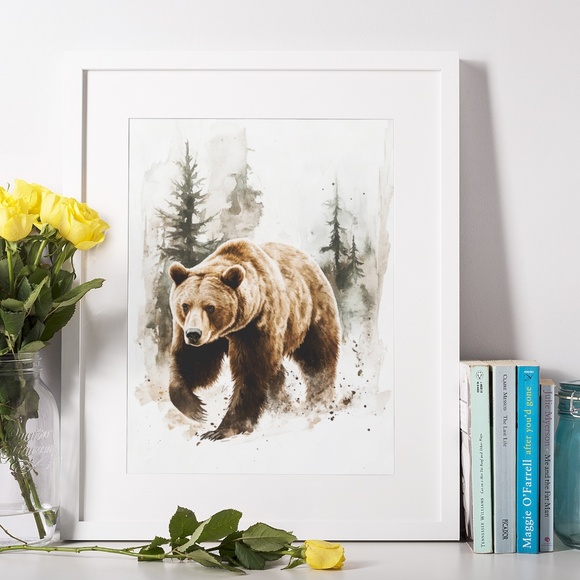 Watercolor Brown Bear Portrait Wall Art Illustration Print Poster Unframed - Picture 9 of 9